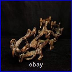 13 Inch Old Chinese Bronze carving Dragons Pen rack Desk Decoration Collection