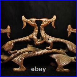 13 Inch Old Chinese Bronze carving Dragons Pen rack Desk Decoration Collection