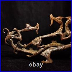 13 Inch Old Chinese Bronze carving Dragons Pen rack Desk Decoration Collection