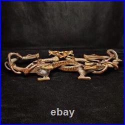 13 Inch Old Chinese Bronze carving Dragons Pen rack Desk Decoration Collection