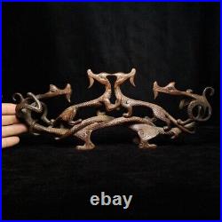 13 Inch Old Chinese Bronze carving Dragons Pen rack Desk Decoration Collection