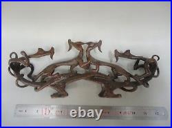 13 Old Chinese Bronze carving four dragons Pen rack desk Decoration Collection