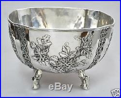 1349 Grams Antique Chinese Export Solid Silver Dragon Prunus Bowl China Cumwo