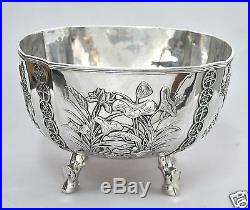 1349 Grams Antique Chinese Export Solid Silver Dragon Prunus Bowl China Cumwo