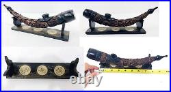 13inch Antique Chinese Dragon Wooden Pipe with Find Crafted Artwork & Stand