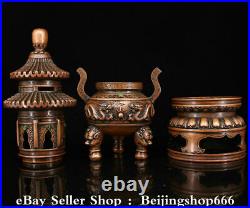 14.4 Marked Old Chinese Bronze Inlay Gems Dynasty Dragon Beast incense burner