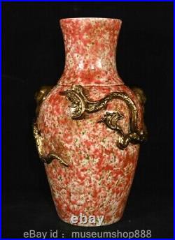 14.6 Old Chinese Red Glaze porcelain Gilt Dynasty Palace Dragon Bottle Vase