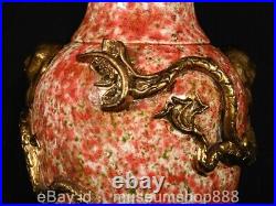 14.6 Old Chinese Red Glaze porcelain Gilt Dynasty Palace Dragon Bottle Vase