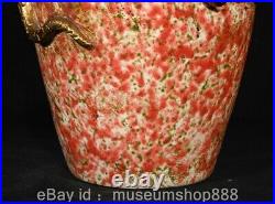 14.6 Old Chinese Red Glaze porcelain Gilt Dynasty Palace Dragon Bottle Vase