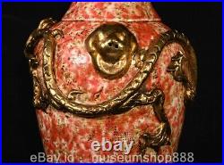 14.6 Old Chinese Red Glaze porcelain Gilt Dynasty Palace Dragon Bottle Vase