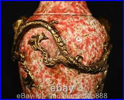 14.6 Old Chinese Red Glaze porcelain Gilt Dynasty Palace Dragon Bottle Vase