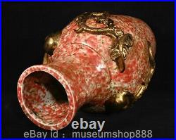 14.6 Old Chinese Red Glaze porcelain Gilt Dynasty Palace Dragon Bottle Vase