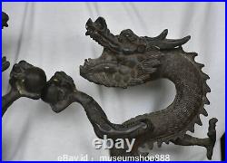 14.8 Old Chinese Bronze Feng Shui Dragon Play Bead Success Luck Sculpture