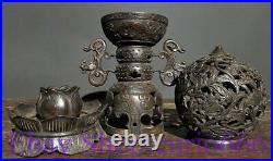 14 Antique Chinese Bronze Dynasty Palace Dragon Ear lotus Incense Burner Censer