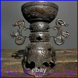 14 Antique Chinese Bronze Dynasty Palace Dragon Ear lotus Incense Burner Censer