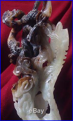 14 Antique Chinese Large White jade Dragon Phoenix STATUE sculpture Figurine