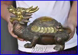 14 Old Chinese Copper Feng Shui Dragon Turtle Wealth Lucky Statue Sculpture