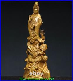 14 Old Chinese Dynasty Bronze Gilt Dragon Guanyin KwanYin Goddess Buddha Statue