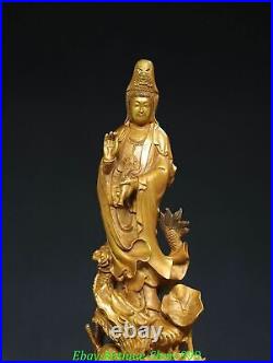 14 Old Chinese Dynasty Bronze Gilt Dragon Guanyin KwanYin Goddess Buddha Statue