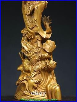 14 Old Chinese Dynasty Bronze Gilt Dragon Guanyin KwanYin Goddess Buddha Statue