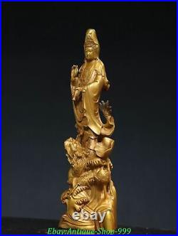 14 Old Chinese Dynasty Bronze Gilt Dragon Guanyin KwanYin Goddess Buddha Statue