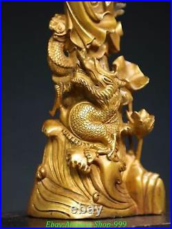 14 Old Chinese Dynasty Bronze Gilt Dragon Guanyin KwanYin Goddess Buddha Statue