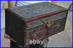 14 Old Chinese Huanghuali wood carving Dragon statue Jewelry Box