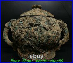 14 Old Chinese Shang Zhou Dynasty Bronze Ware Dragon Beast Ears Pot Jar Crock