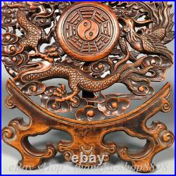 14 Old Chinese Wood Carving Dynasty Palace Dragon Phoenix Luck Folding Screen