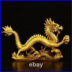 14'' brass sculpture chinese fengshui culture fortune wealth brass dragon statue