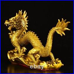 14'' brass sculpture chinese fengshui culture fortune wealth brass dragon statue