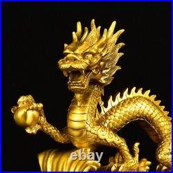 14'' brass sculpture chinese fengshui culture fortune wealth brass dragon statue