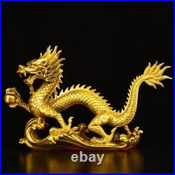 14'' brass sculpture chinese fengshui culture fortune wealth brass dragon statue