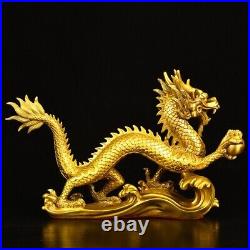 14'' brass sculpture chinese fengshui culture fortune wealth brass dragon statue