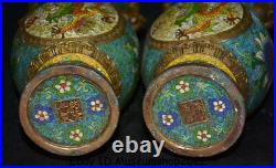 14Qianlong Marked Old China Bronze Dynasty 2 Beast Ears Animal Dragon Vase Pair