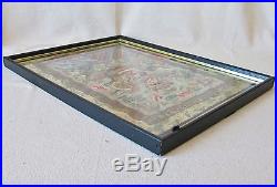 15.5 Framed Antique Chinese Forbidden Stitch Embroidery DRAGON Fabric Panel