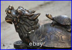 15.6 Antique Old Chinese Bronze Feng Shui Dragon Turtle Tortoise Wealth Statue