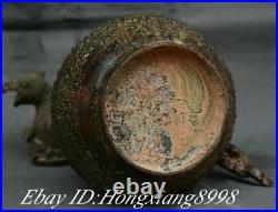 15.7 Antique Old Chinese Bronze Ware Dynasty Bird Dragon Handle Bottle Vase Pot