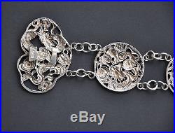 154 Gr Antique Chinese Export Solid Silver Dragon Belt Hallmark1900 China