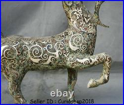 16.4 Antique Old Chinese Bronze Silver Ware Animal Dragon Horse Scuccess Statue