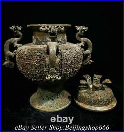 16.4 Chinese Warring States Period Bronze ware Hollow out Dragon Jar Pot Bottle