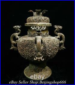 16.4 Chinese Warring States Period Bronze ware Hollow out Dragon Jar Pot Bottle
