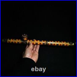 16.5 Inch Chinese Brass Cloisonne Carving Inlay Dragon Eagle Flower Tobacco Pipe 16.5 Inch Chinese Brass Cloisonne Carving Inlay Dragon Eagle Flower Tobacco Pipe