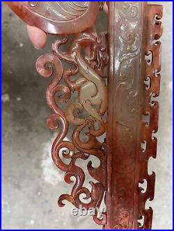 16.54 inch Chinese antique Yugao relief dragon and phoenix jade axe hea