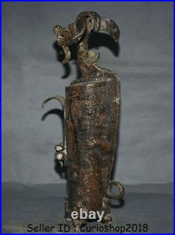 16 Antiquity Old Chinese Bronze Dynasty Dragon Beast Pattern Statue Sculpture