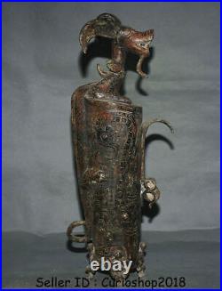 16 Antiquity Old Chinese Bronze Dynasty Dragon Beast Pattern Statue Sculpture