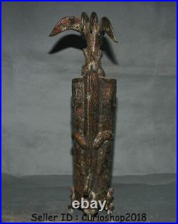 16 Antiquity Old Chinese Bronze Dynasty Dragon Beast Pattern Statue Sculpture