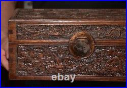 16 Old Chinese Huanghua Li Wood Dynasty Dragon Phoenix Jewelry Box