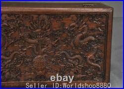 16 ancient Chinese Boxwood carving Dragon spit bead container storage box chest