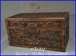 16 ancient Chinese Boxwood carving Dragon spit bead container storage box chest